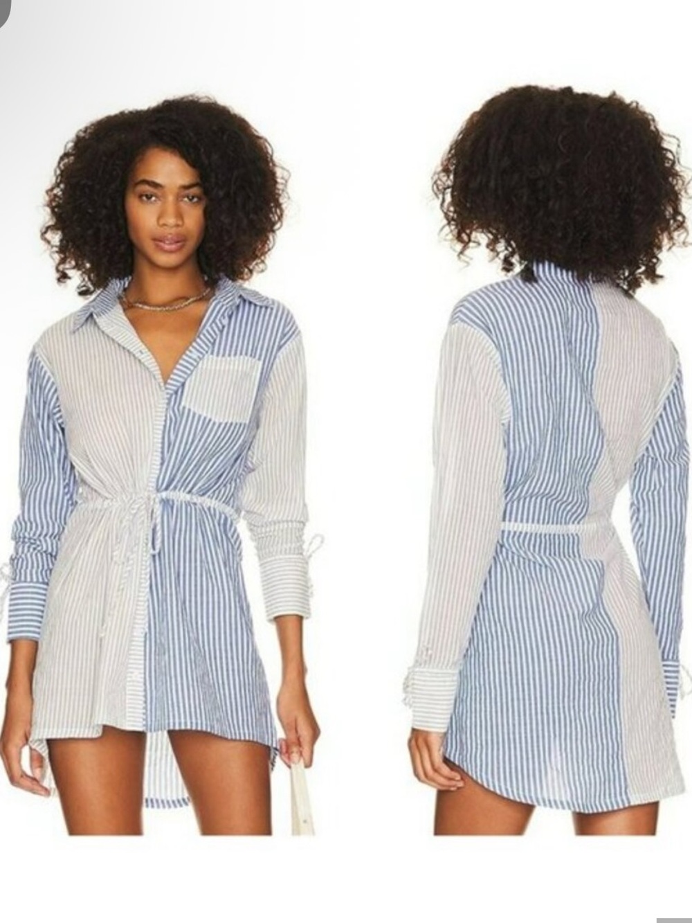 MAJORELLE Blue and White Striped Shirt Dress